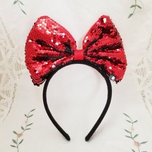 Minnie Mouse Sequin Kid's Bow Headband. Red. New